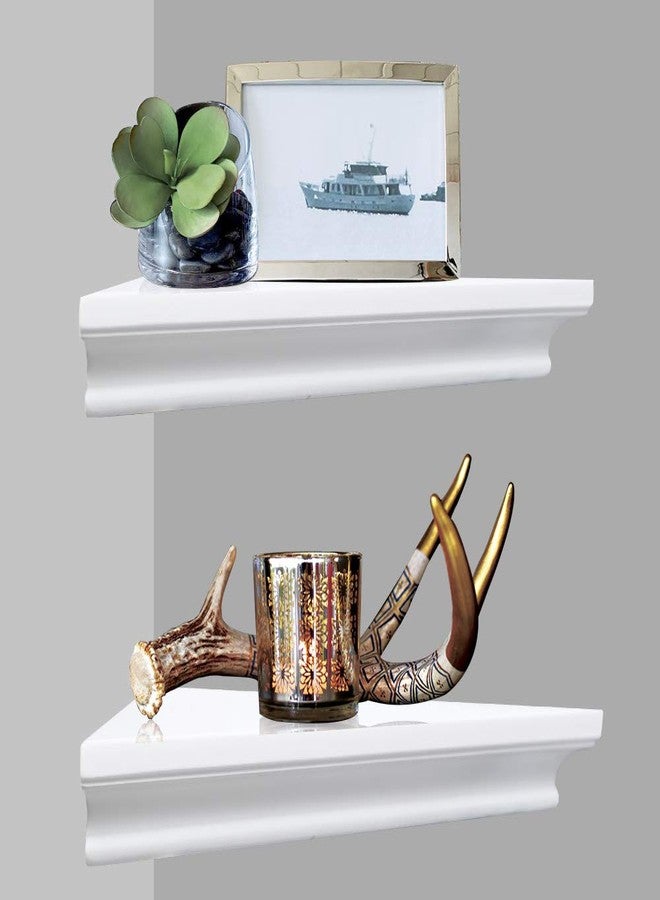 ZGZD White Corner Shelf Wall Mounted Storage Display Shelves for Home Decor, Set of 2 - Image 3